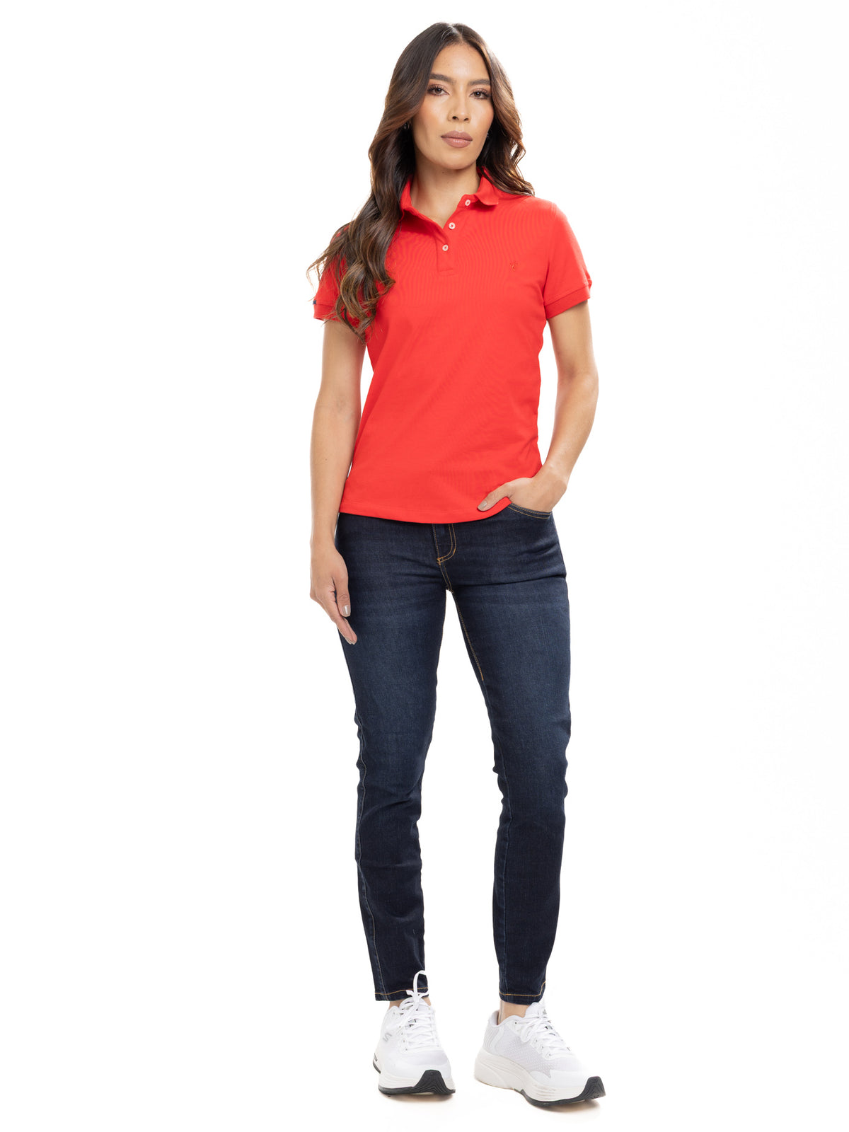 Polo Básico Femenino | Rojo, vista 3