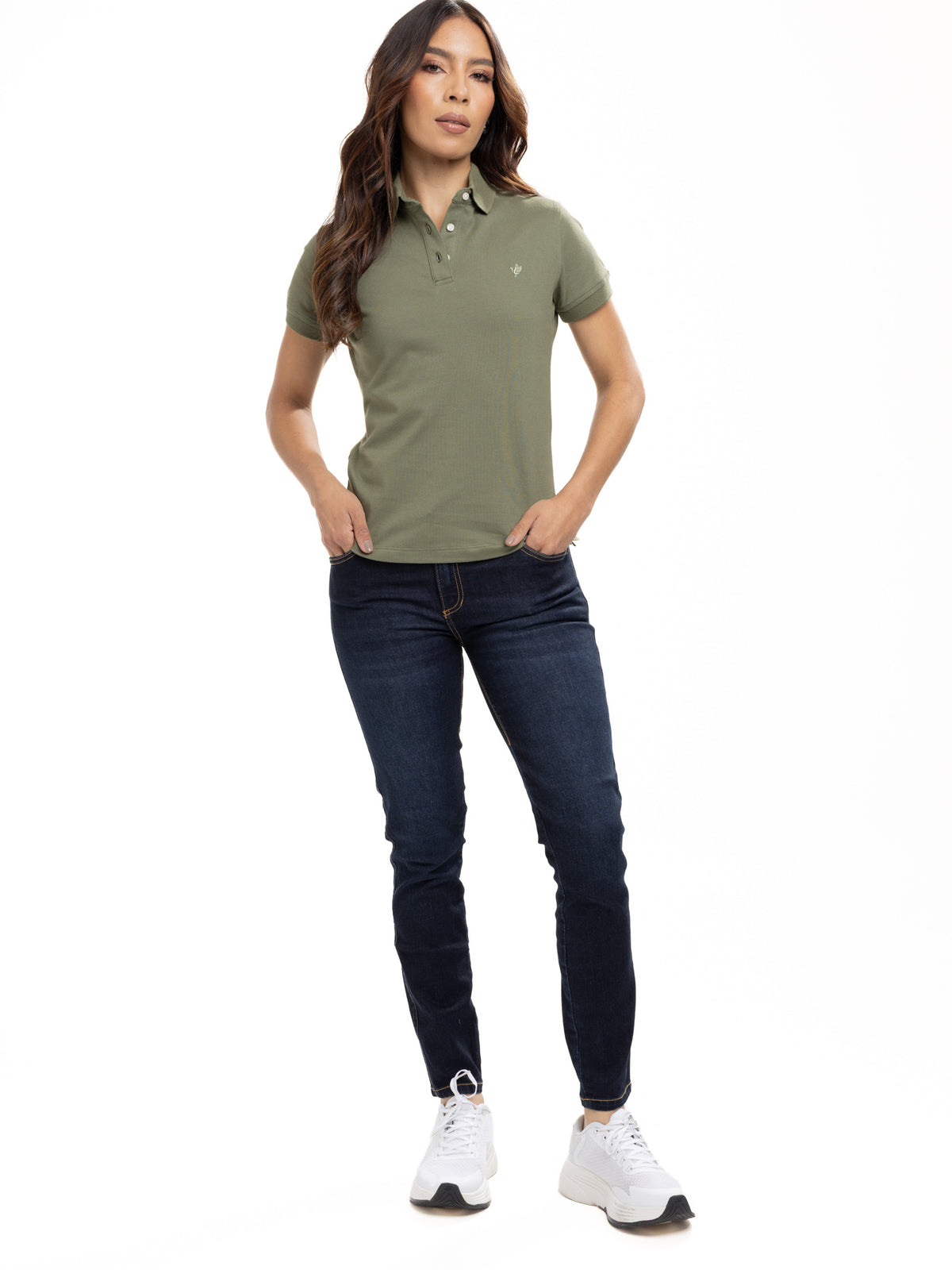 Polo Básico Femenino | Verde Militar, vista 3