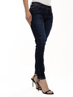 Jean Femenino | Azul Oscuro Tache Bronce y Relojero Cruzado
