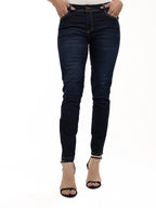Jean Femenino | Azul Oscuro Tache Bronce y Relojero Cruzado