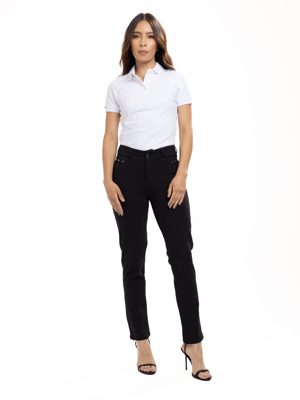Pantalón Dril Femenino | Negro con Taches Decorativos