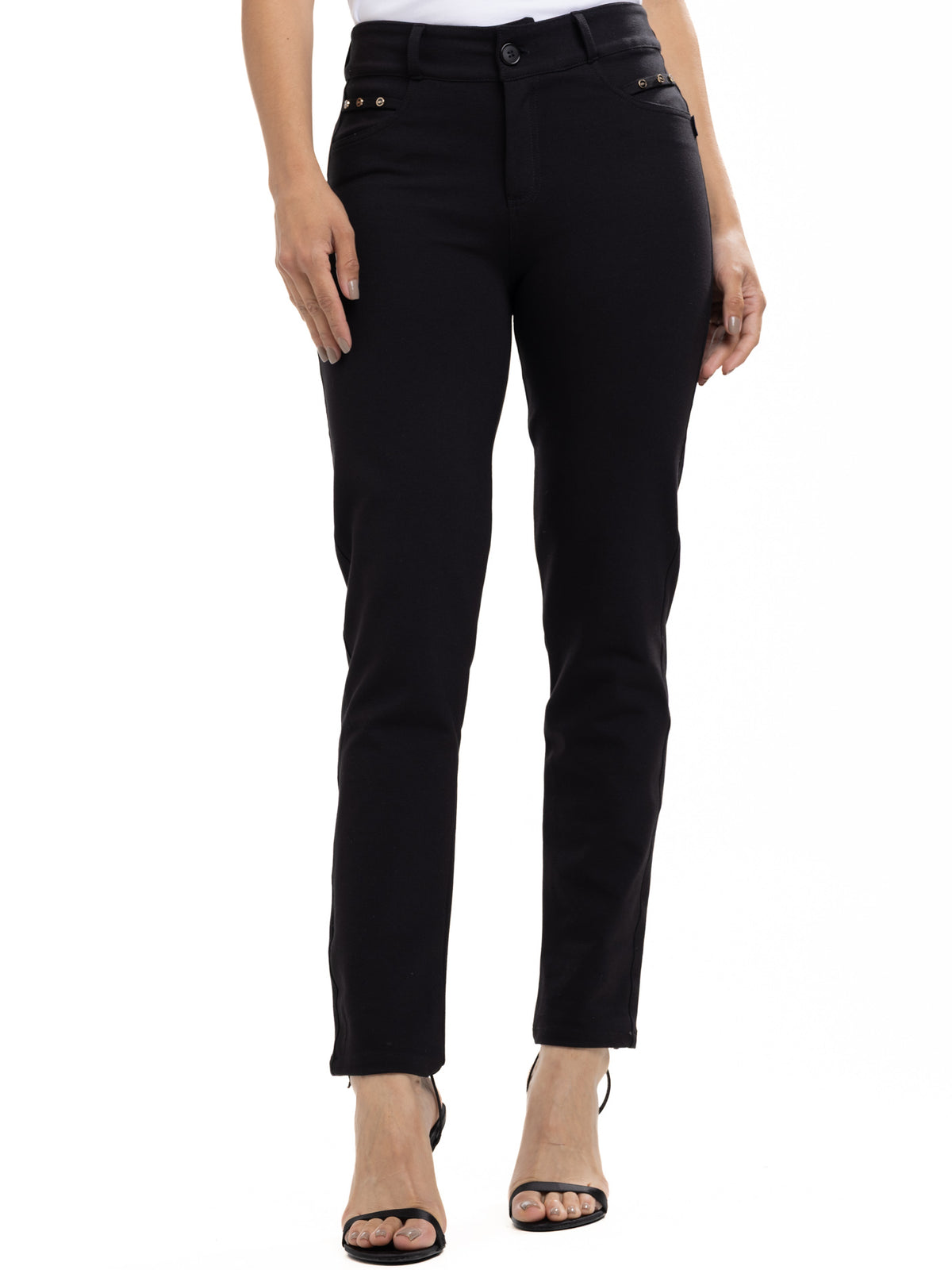 Pantalón Dril Femenino | Negro con Taches Decorativos
