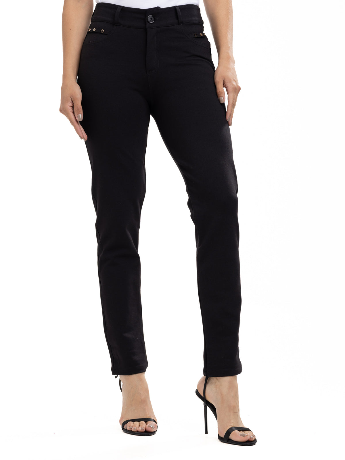 Pantalón Dril Femenino | Negro con Taches Decorativos