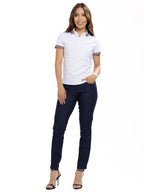 Polo Moda Femenino | Blanco con Cuello Beige Vinotinto, vista 2