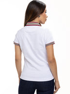 Polo Moda Femenino | Blanco con Cuello Beige Vinotinto, vista 9
