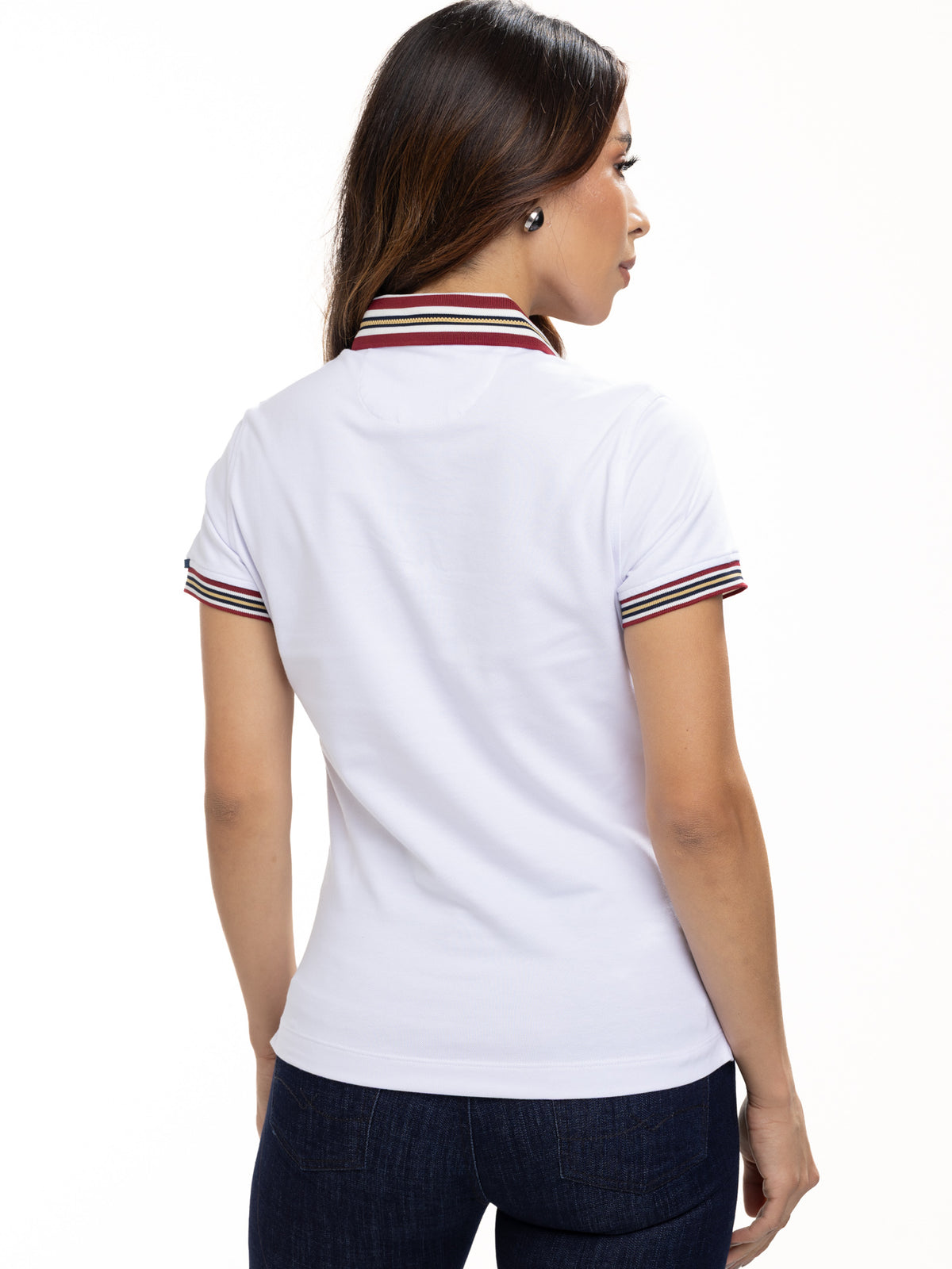 Polo Moda Femenino | Blanco con Cuello Beige Vinotinto, vista 9
