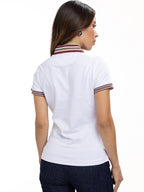 Polo Moda Femenino | Blanco con Cuello Beige Vinotinto, vista 10