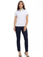 Polo Moda Femenino | Blanco con Cuello Azul Cielo, vista 1