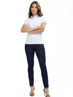 Polo Moda Femenino | Blanco con Cuello Azul Cielo, vista 3