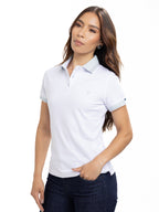 Polo Moda Femenino | Blanco con Cuello Azul Cielo, vista 4