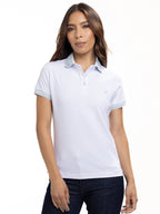 Polo Moda Femenino | Blanco con Cuello Azul Cielo, vista 6
