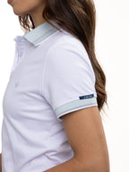 Polo Moda Femenino | Blanco con Cuello Azul Cielo, vista 8