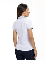 Polo Moda Femenino | Blanco con Cuello Azul Cielo, vista 9