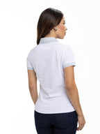 Polo Moda Femenino | Blanco con Cuello Azul Cielo, vista 10