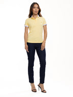 Polo Moda Femenino | Amarillo con Cuello Rosado, vista 1