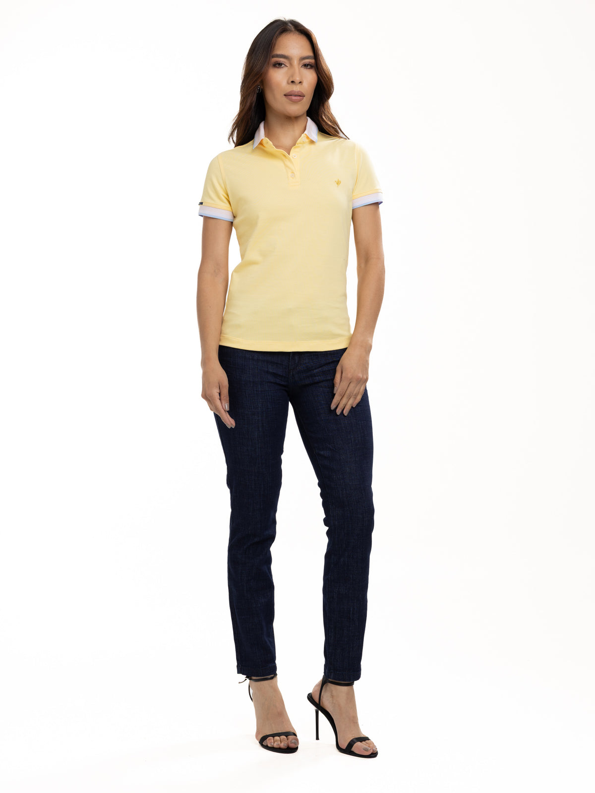 Polo Moda Femenino | Amarillo con Cuello Rosado, vista 1