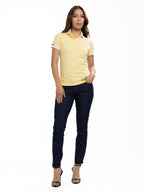 Polo Moda Femenino | Amarillo con Cuello Rosado, vista 2