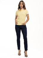 Polo Moda Femenino | Amarillo con Cuello Rosado, vista 3