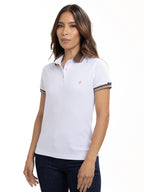 Polo femenino blanco con cuello café, vista 6