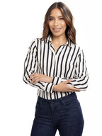 Blusa Femenina Manga Larga | Rayas Beige y Negro, vista 7