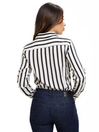 Blusa Femenina Manga Larga | Rayas Beige y Negro, vista 9