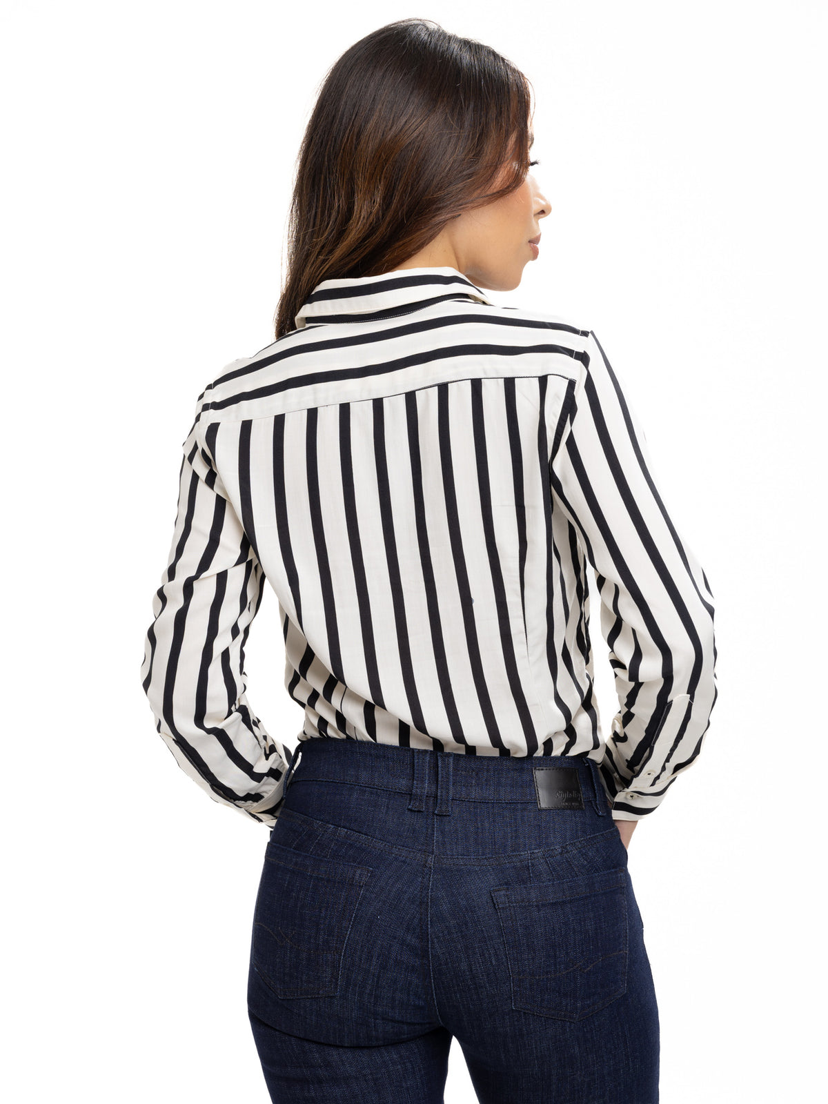 Blusa Femenina Manga Larga | Rayas Beige y Negro, vista 9