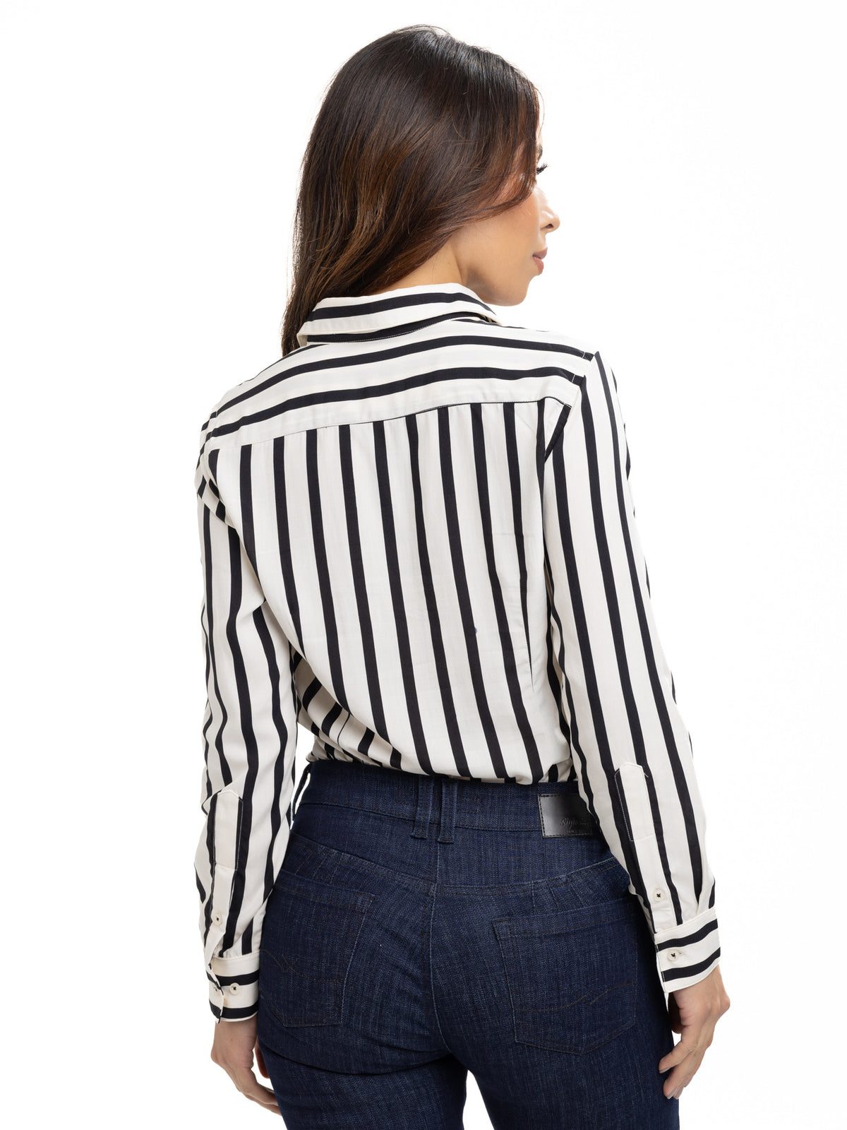 Blusa Femenina Manga Larga | Rayas Beige y Negro, vista 10