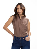 Blusa Femenina sin Mangas | Café con Cuello Nerú, vista 2