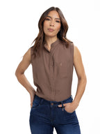 Blusa Femenina sin Mangas | Café con Cuello Nerú, vista 3