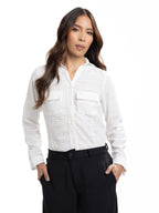Blusa Femenina Manga Larga | Beige Cinta en Pechera, vista 4