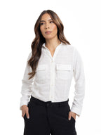Blusa Femenina Manga Larga | Beige Cinta en Pechera, vista 5