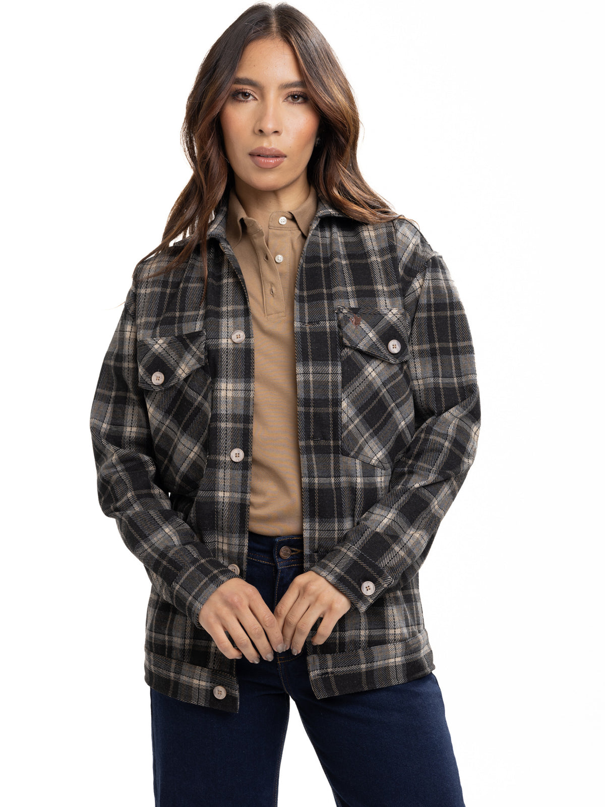 Chaqueta de Paño Femenina | Cuadros Cafés, vista 3