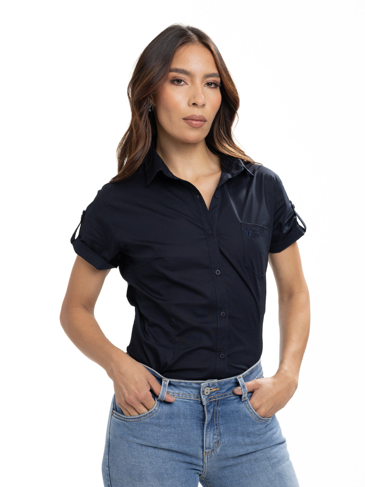 Blusa Femenina Manga Corta | Azul Oscuro, vista 2