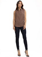 Blusa Femenina sin Mangas | Café con Cuello Normal, vista 1