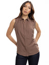 Blusa Femenina sin Mangas | Café con Cuello Normal