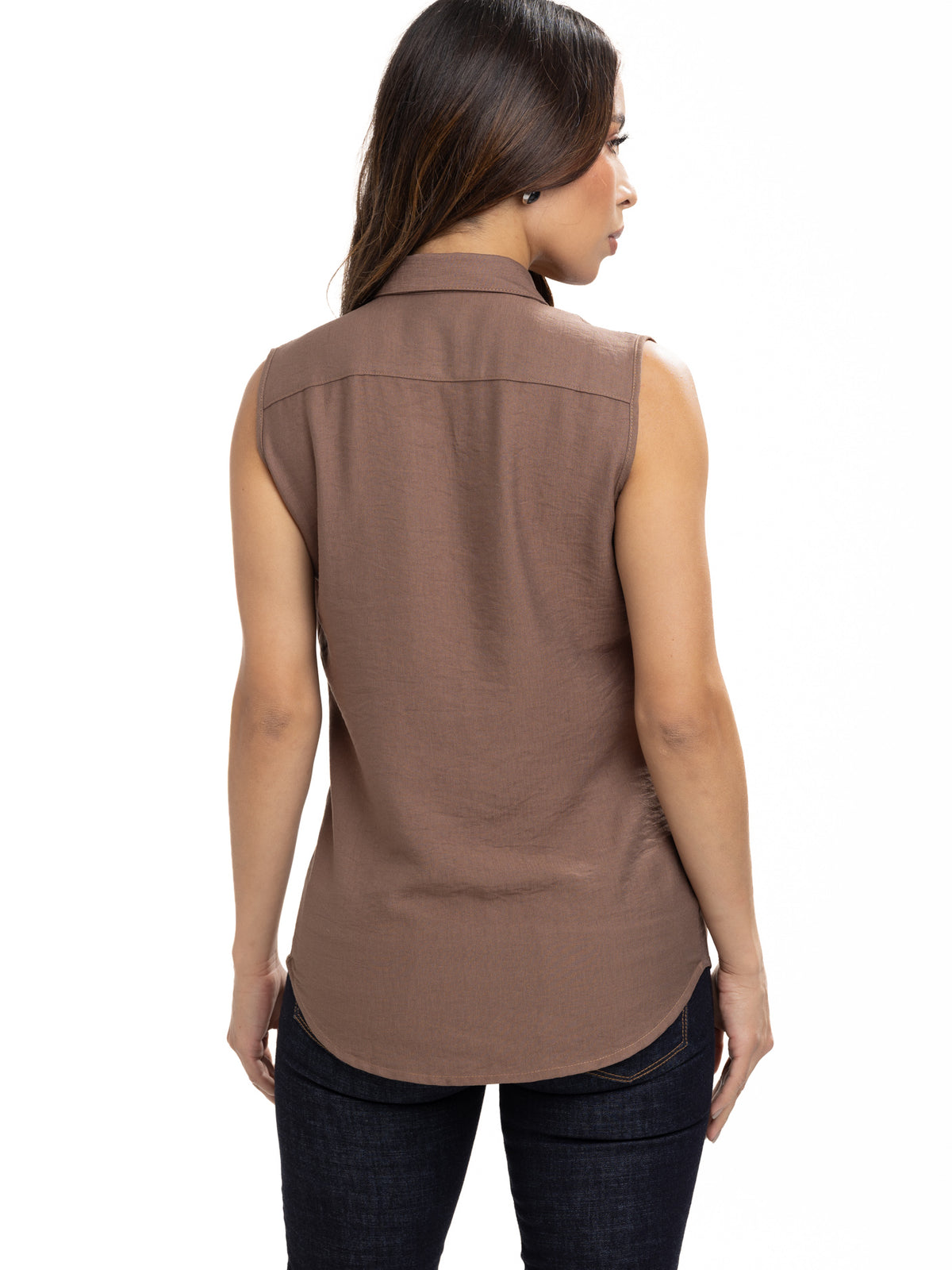 Blusa Femenina sin Mangas | Café con Cuello Normal, vista 6
