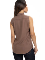 Blusa Femenina sin Mangas | Café con Cuello Normal, vista 7