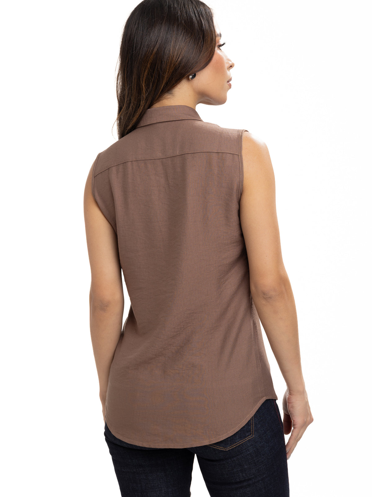 Blusa Femenina sin Mangas | Café con Cuello Normal, vista 7