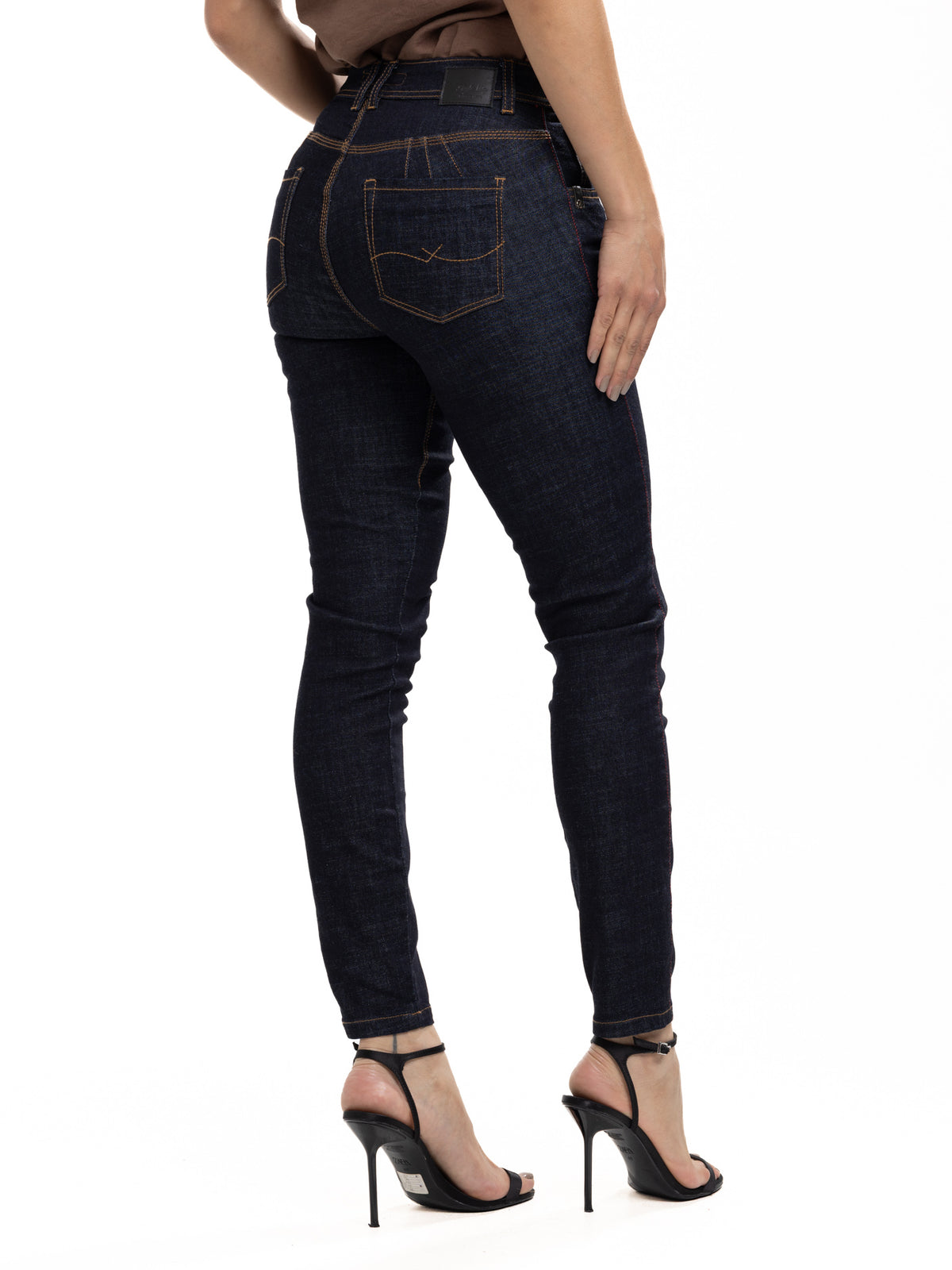 Jean Femenino | Azul Industrial Oscuro Tache Negro Cuero Boca de Bolsillo Derecho — foto 5