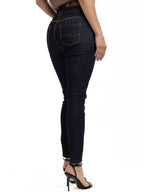 Jean Femenino | Azul Industrial Oscuro Tache Negro Cuero Boca de Bolsillo Derecho — foto 6