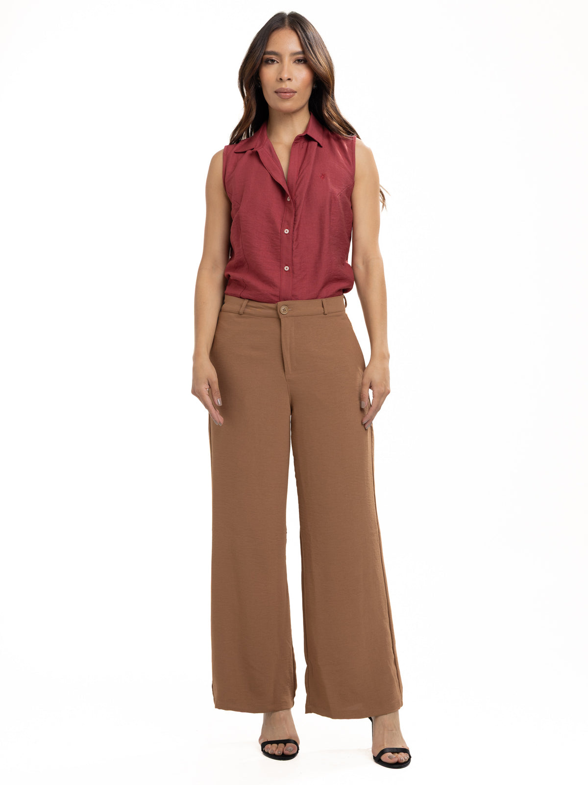 Blusa Femenina sin Mangas | Vinotinto con Cuello Normal — foto 1