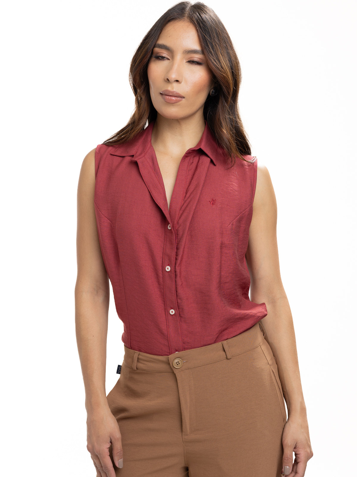 Blusa Femenina sin Mangas | Vinotinto con Cuello Normal — foto 3