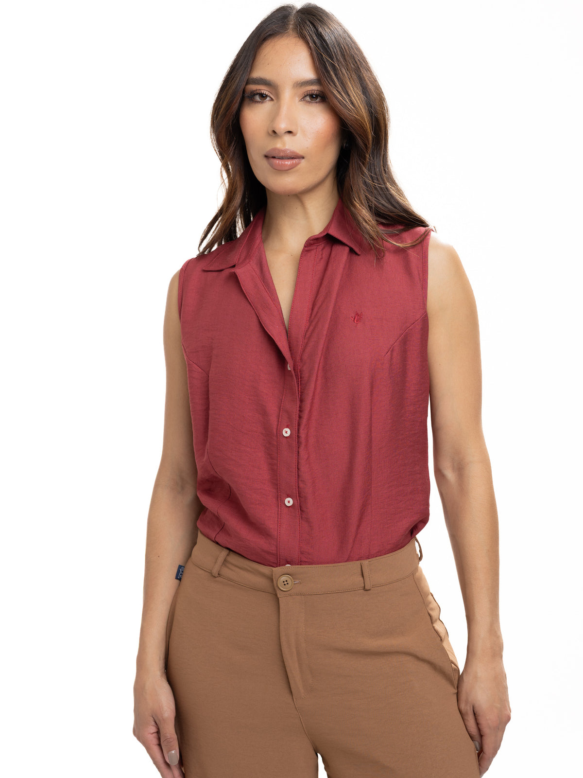 Blusa Femenina sin Mangas | Vinotinto con Cuello Normal — foto 4