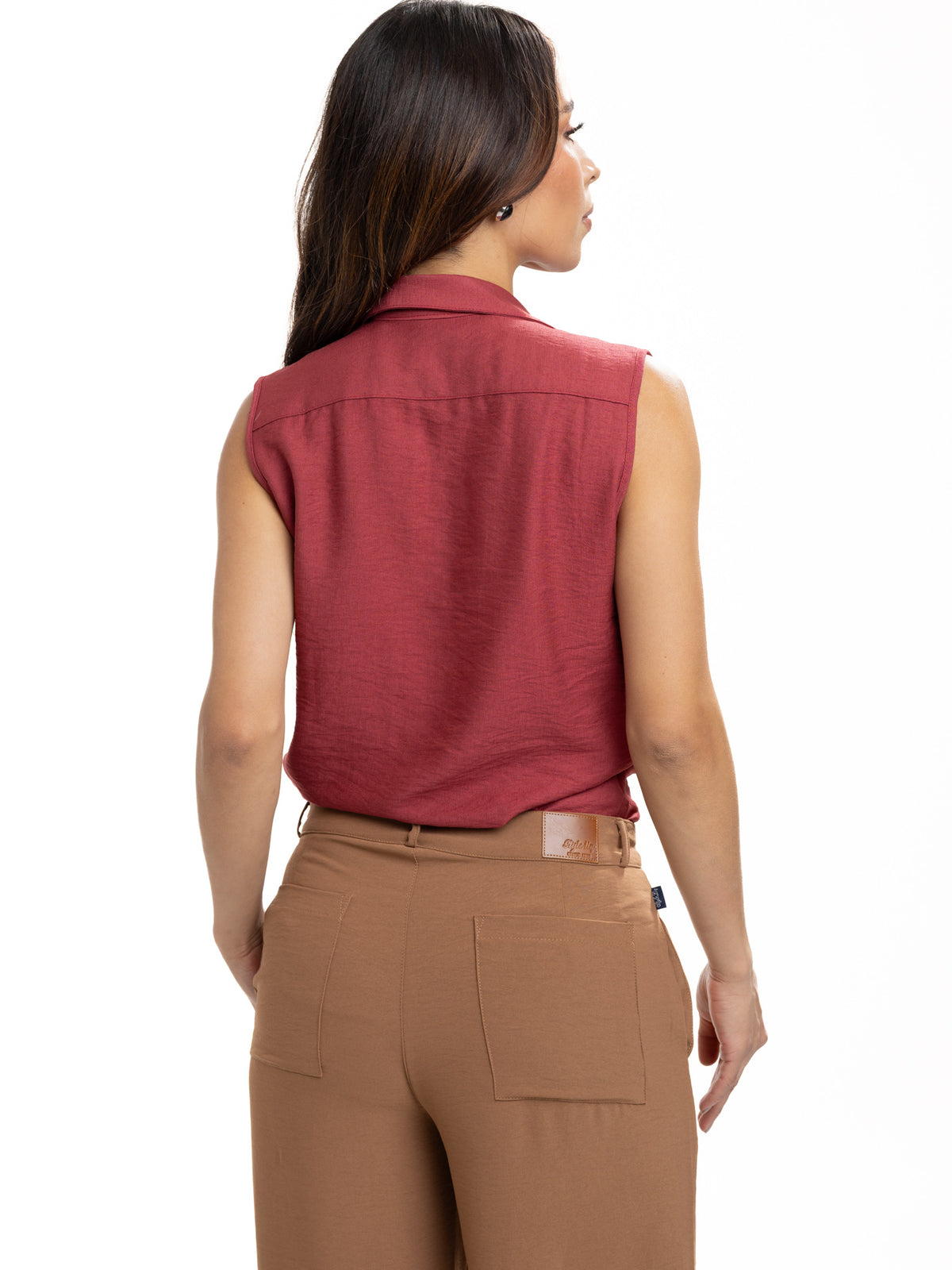 Blusa Femenina sin Mangas | Vinotinto con Cuello Normal — foto 7