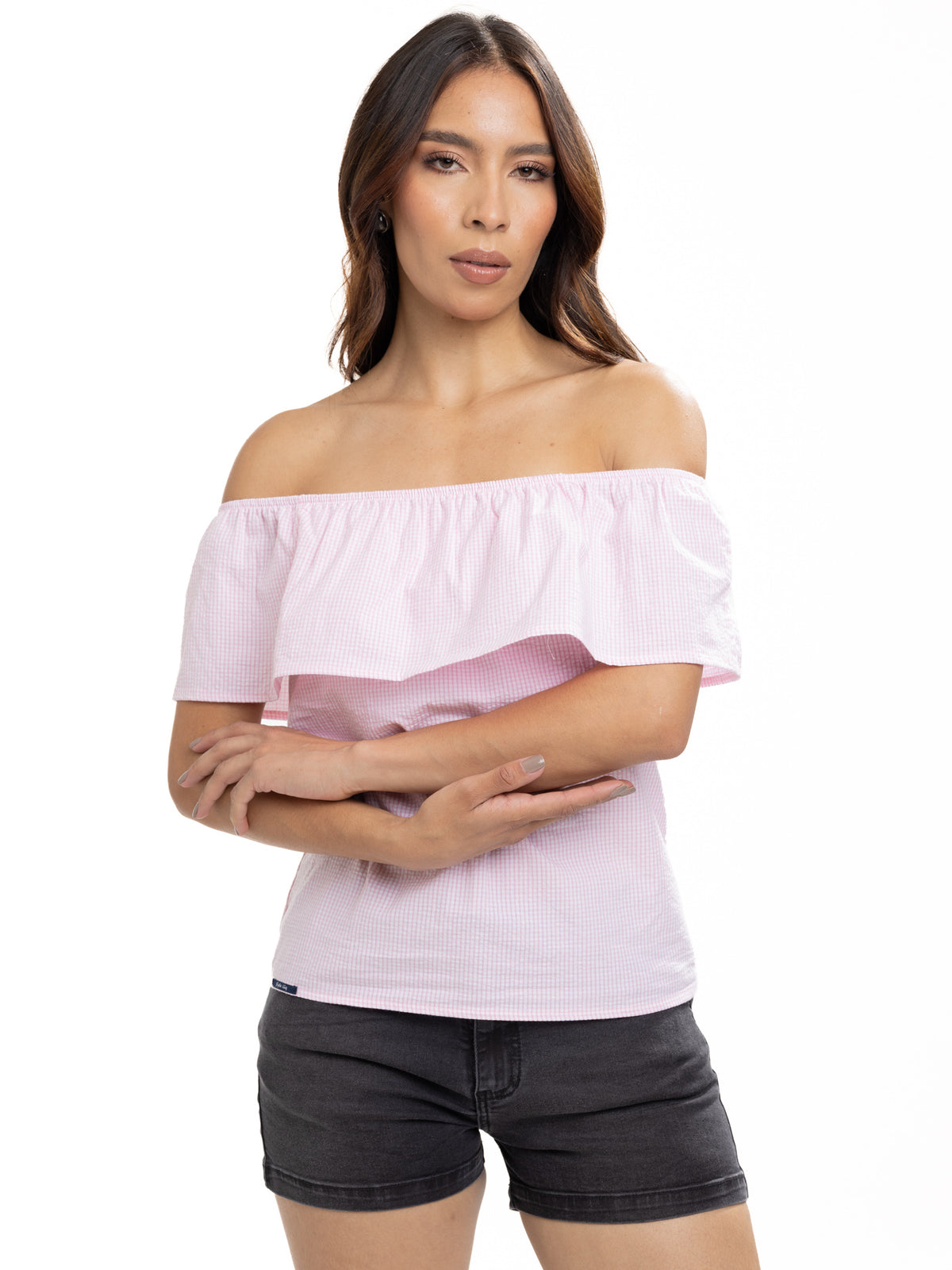 Blusa Campesina Femenina | Cuadros Rosados, vista 4