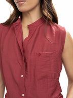 Blusa Femenina sin Mangas | Vinotinto con Cuello Nerú, vista 5