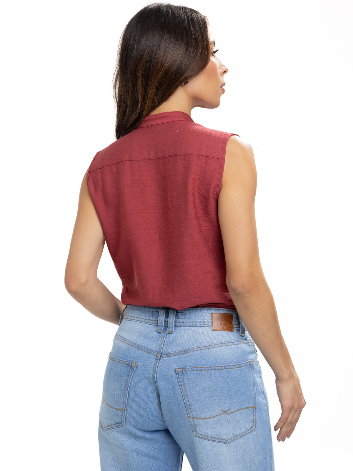 Blusa Femenina sin Mangas | Vinotinto con Cuello Nerú, vista 7