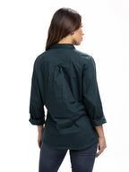 Blusa Femenina Manga Larga | Verde Botella y Cinta Negra en Cuello, vista 5