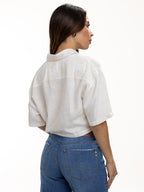Blusa Femenina Manga Corta | Beige Estampada Over, vista 5