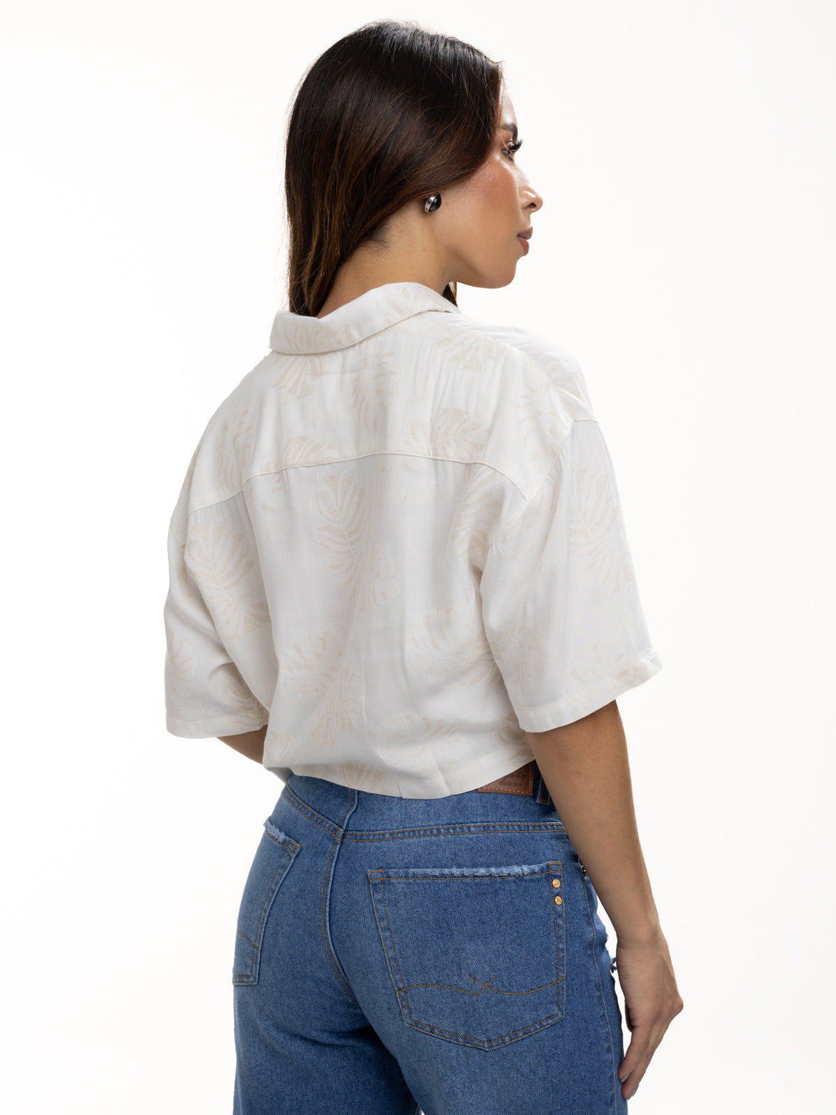 Blusa Femenina Manga Corta | Beige Estampada Over, vista 5
